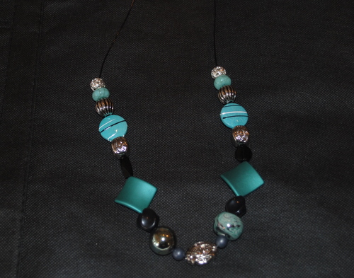 Blue and Black Necklace Silver Colored accents
