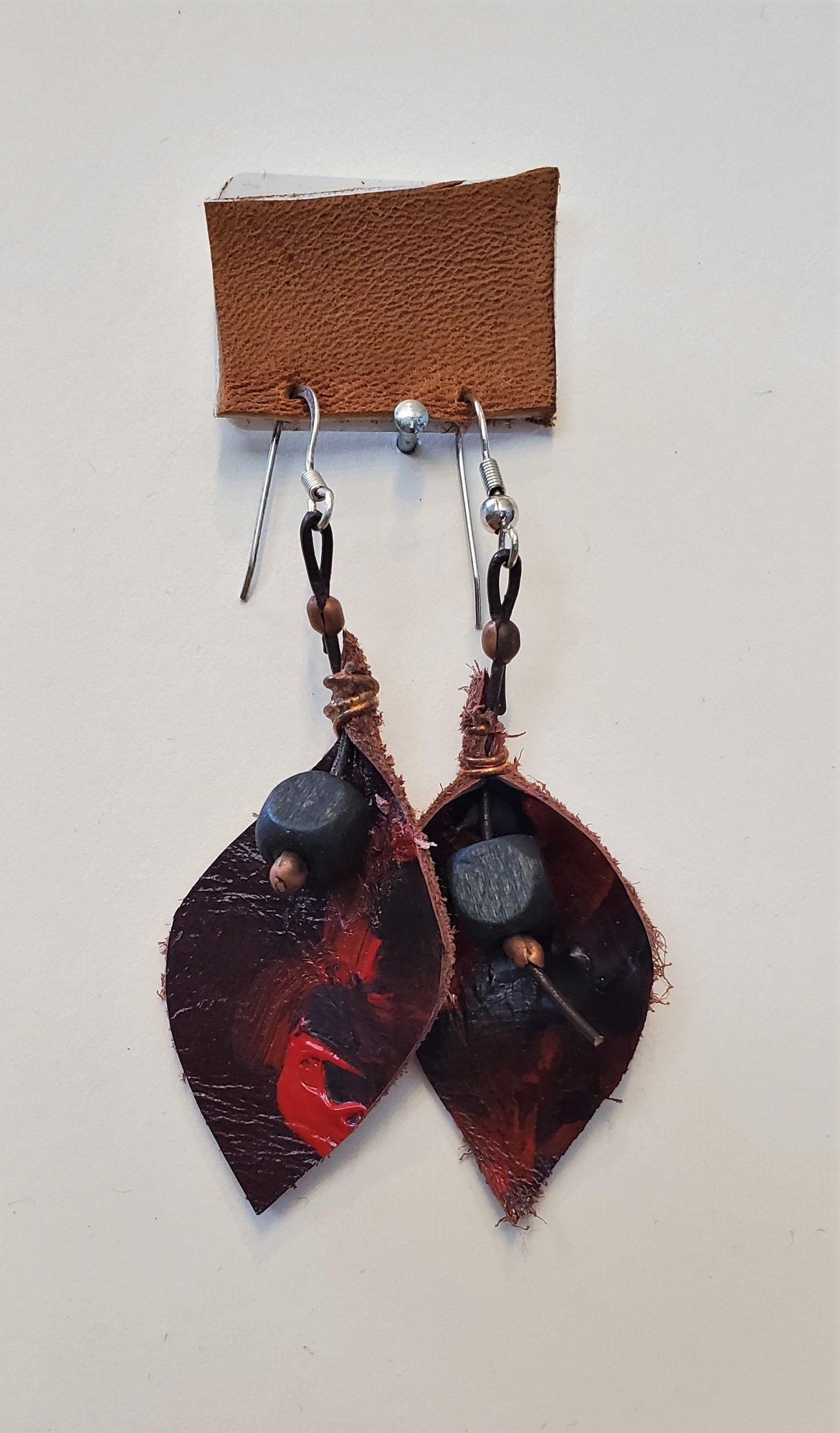 Red Painted Leather Earrings