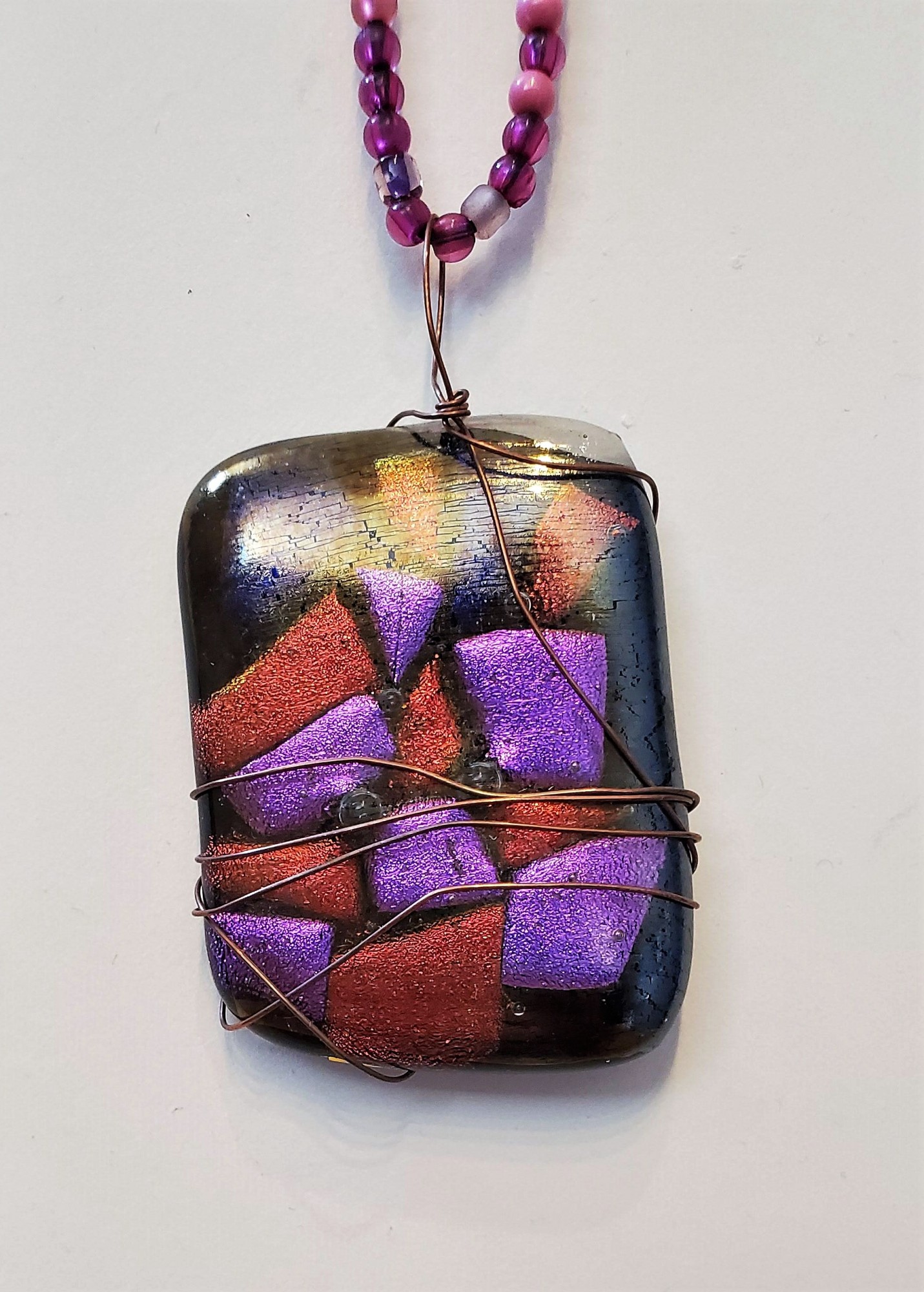 Wired Wrapped Fused Glass Necklace
