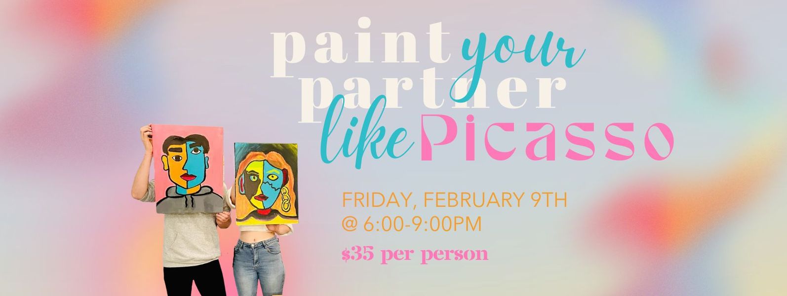 Paint your partner like Picasso at element of art studio gallery this valentines day date night painting workshop